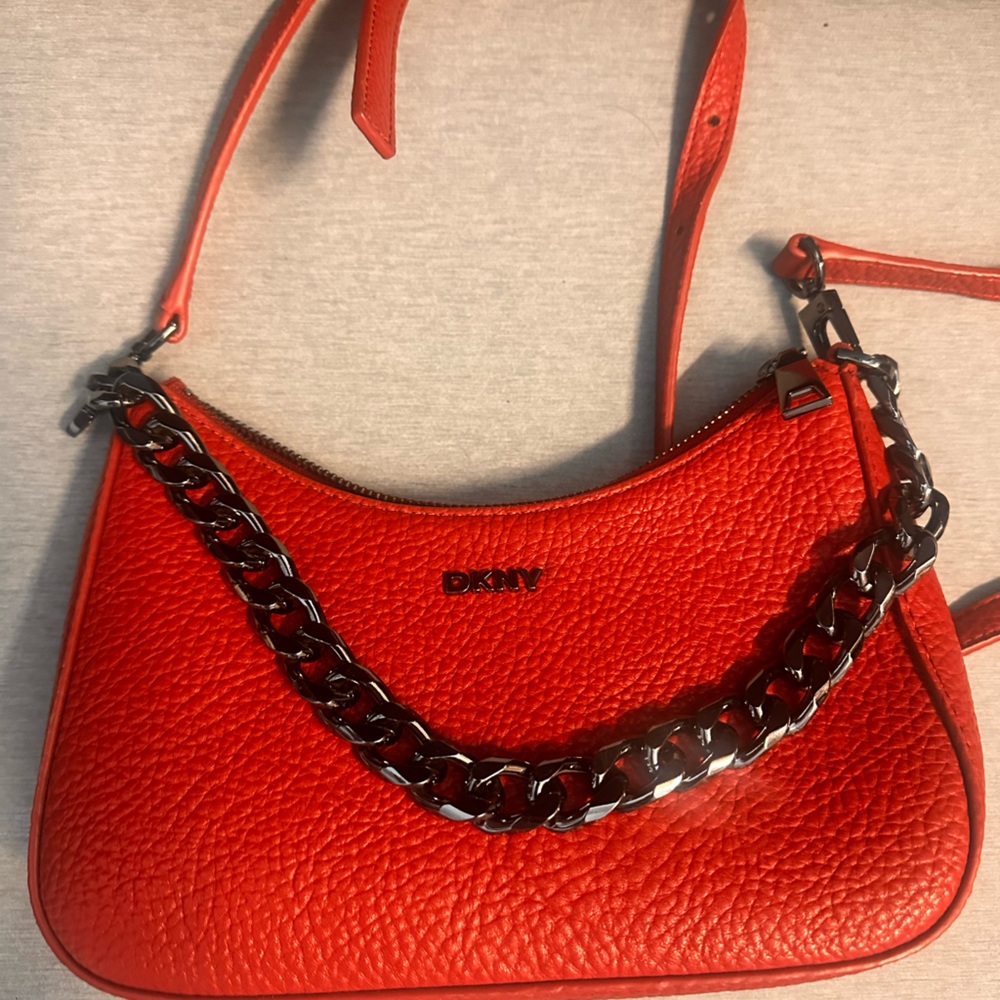 DKNY Bold Red Crossbody Bag with Chain Strap